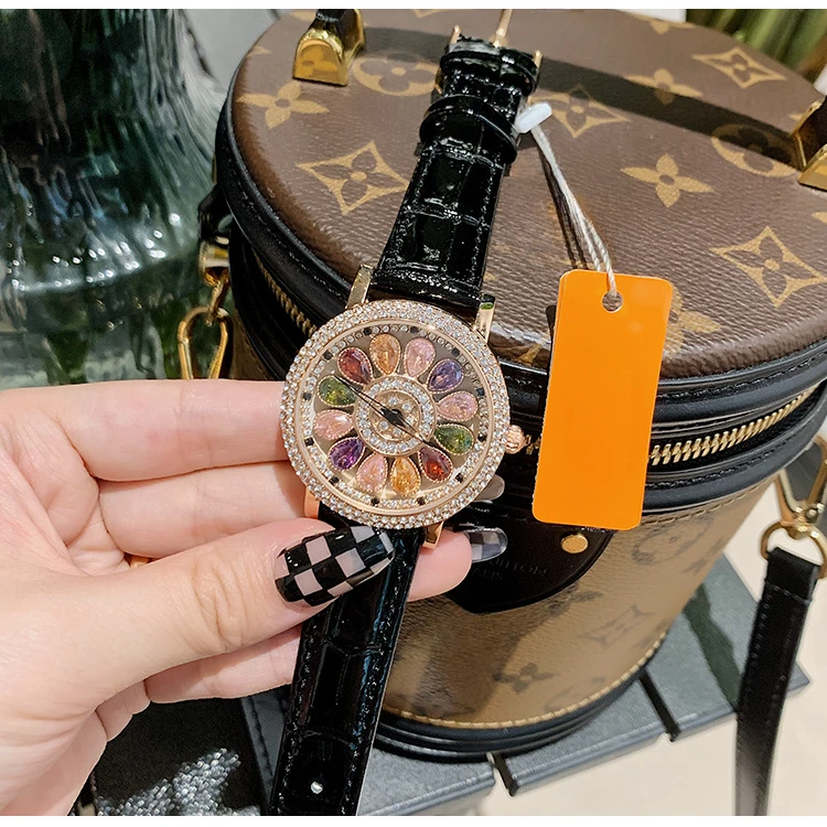 Unique Luxury Rose Gold Watches for Women Rotatable Dial Rhinestone Diamond Creative Fashion Women\'s Watches Waterproof Clock