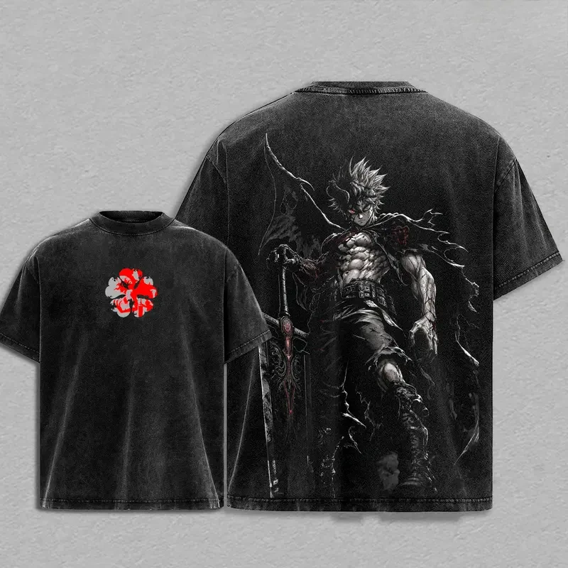 Yami Sukehiro Black Clover Graphic T Shirt Men Short Sleeve Cotton Tshirts Vintage Washed Tee Harajuku Male Summer Loose T-shirt