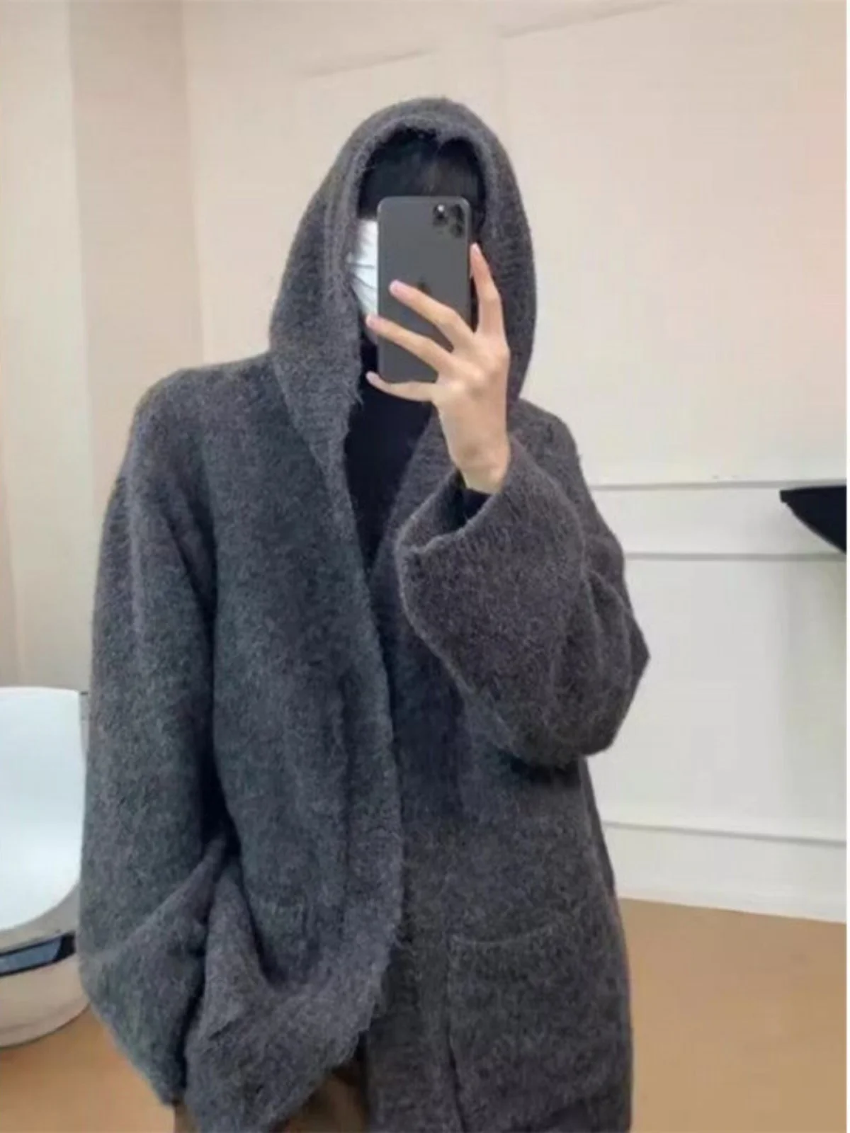 

Deep ey Knitted Cardigan Sweater Men's Autumnal Retro Lazy Sle Hooded Top Trendy Casual Outerwear American Leisure Sle