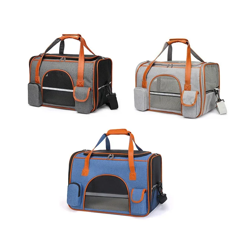 Reflective Foldable Pet Carrier Bag, Breathable Car Travel Handheld Cat Carrier Bag for Small Dogs & Cats Portable Pet Supplies