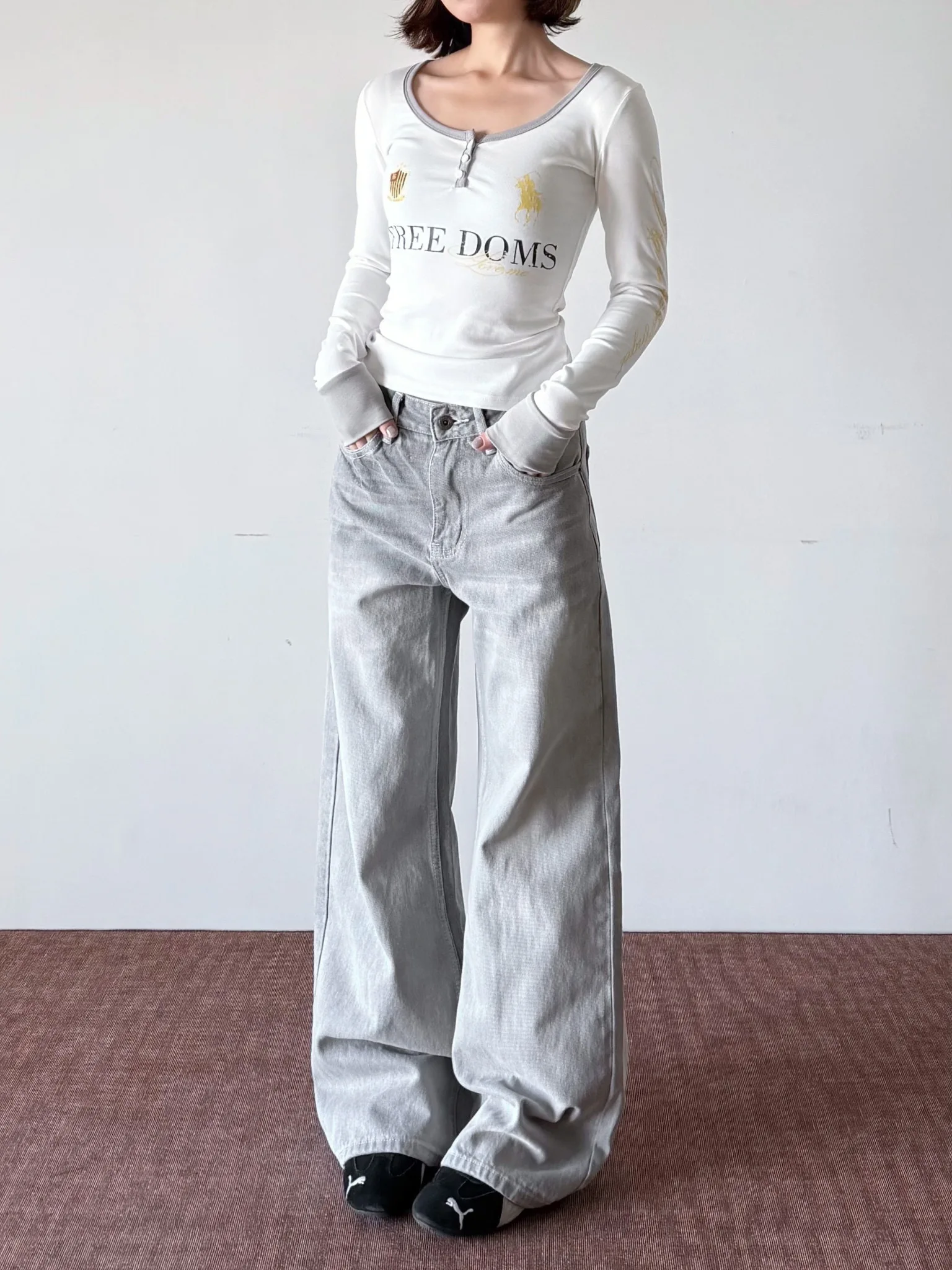 

American Retro ey Waed Jeans Straight Leg Cleanfit Casual Versatile Pants for Men And Women Cotton l Waist Zipp...