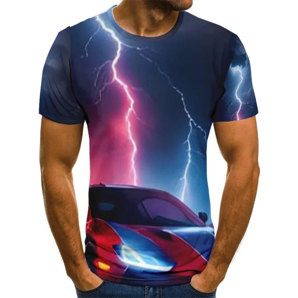 

2024 Summer New Men's T-Shirt Casual Lightning Cool 3D Printed T Shirts for Men Short Sleeve Tees Tops Oversized Clothing