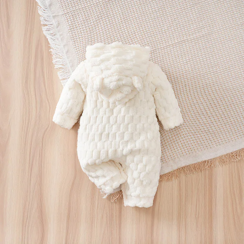 Newborn Baby Romper Winter Flannel White Hooded ears long sleeve Unisex Baby Bodysuits 0-18 months Boy Girl Comfort Clothes
