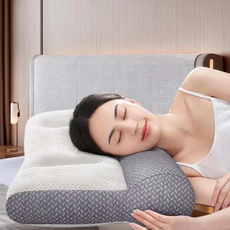 頸椎サポートと睡眠補助のための整形外科用枕、大豆繊維ニットコア付き逆牽引ゾーンデザイン、家庭/寮用