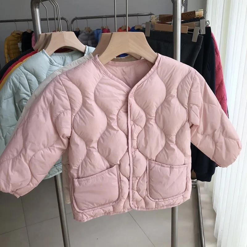 0-10℃ Oversized Autumn Winter Kids Puffer Jackets Ultra Light Child Duck Down Coat Toddler Buttons Outerwear for Baby Girls