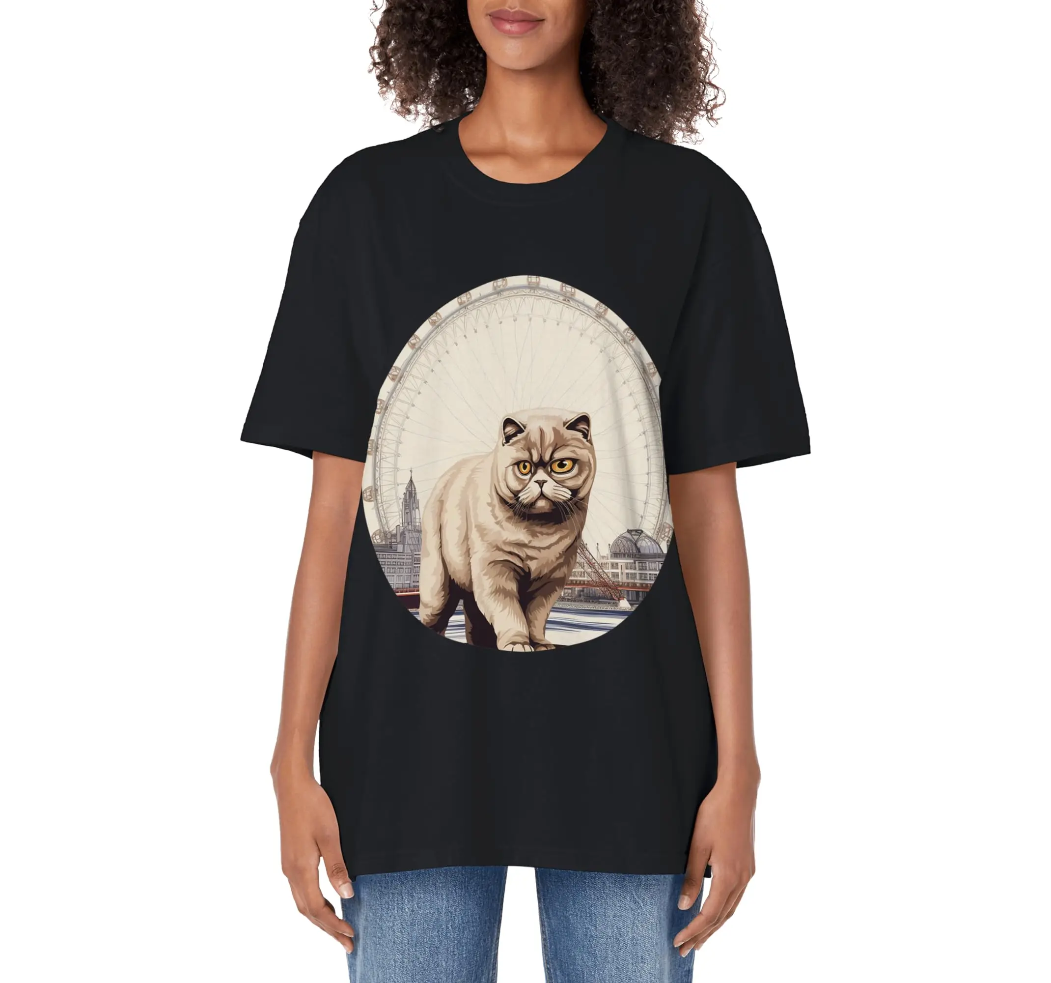 Cat Graphic With A Cute Kitty Animal Face Adult Oversized Vintage T-Shirt