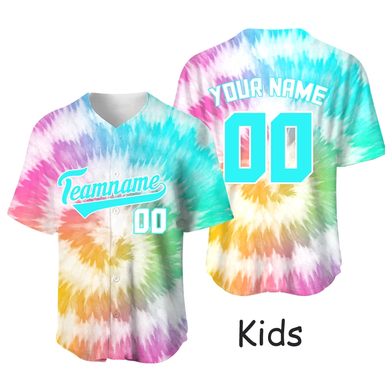 Custom Baseball T-Shirts Kids Tie Dye Jersey Quick Dry Sportswear Team Game Shirt Exercise Training Baseball Uniform Sublimation