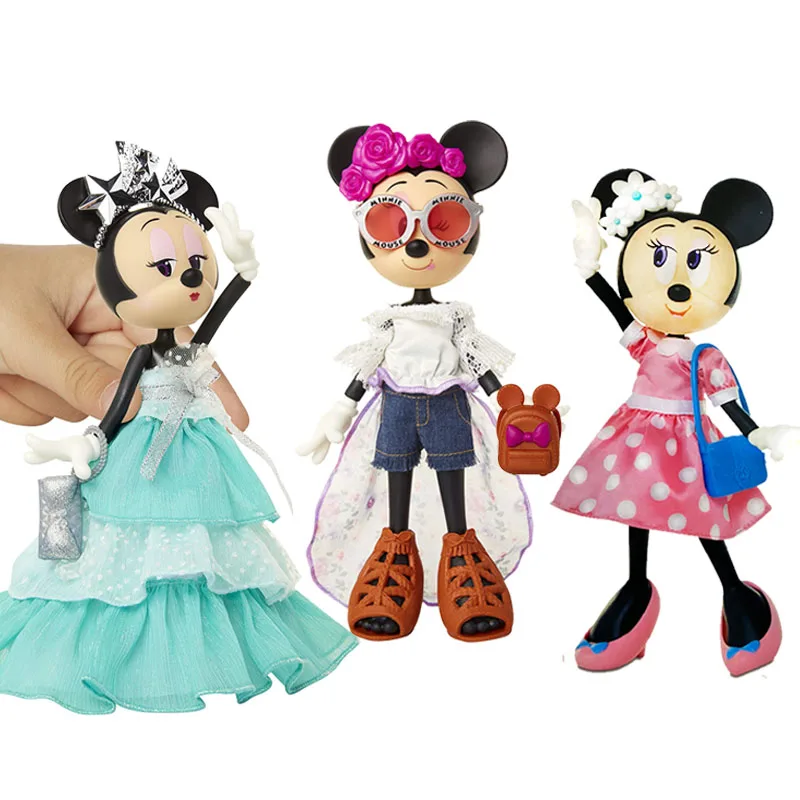 Disney Minnie Mouse Doll Glamour Gala Special Edition Fashion Poseable Set Character Minnie Dress Up Doll Girl Play House Toys