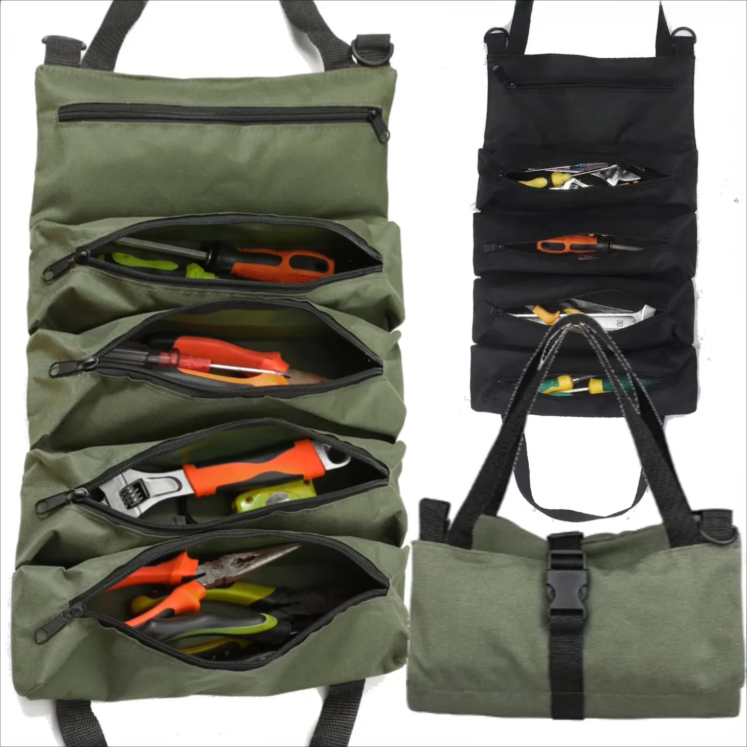 Tool Roll,Multi-Purpose Roll Up Tool Bag,Wrench Roll,Canvas Tool Organizer Bucket,Car First Aid Kit Wrap Roll Storage Case