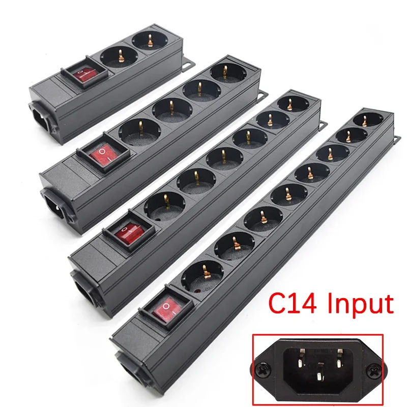 EU Power Strip C14 interface Input 2-8 Ways Europe German Outlets Socket Distribution Unit with switch extension socket