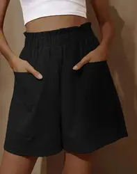 Women Summer Shorts Casual Sports Female Cotton and Linen Loose with Pockets