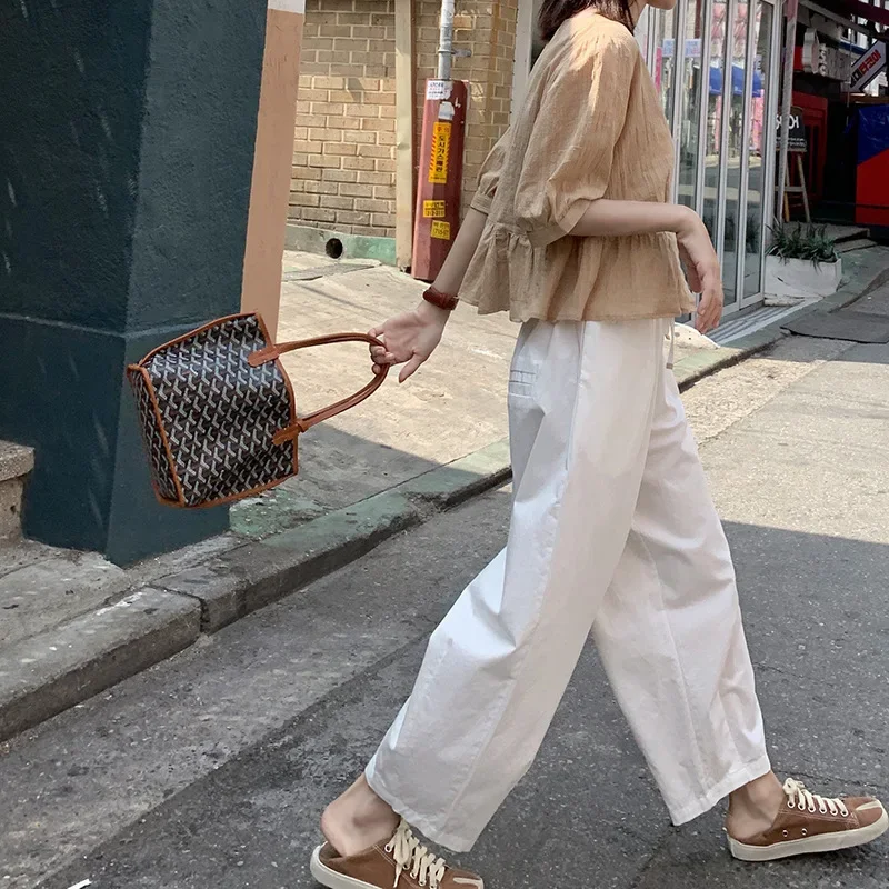 

Casual Cotton Haren Pants Women Clothing High-waisted Loose White Pants with Pockets Streetwear Japanese Harajuku Long Trousers