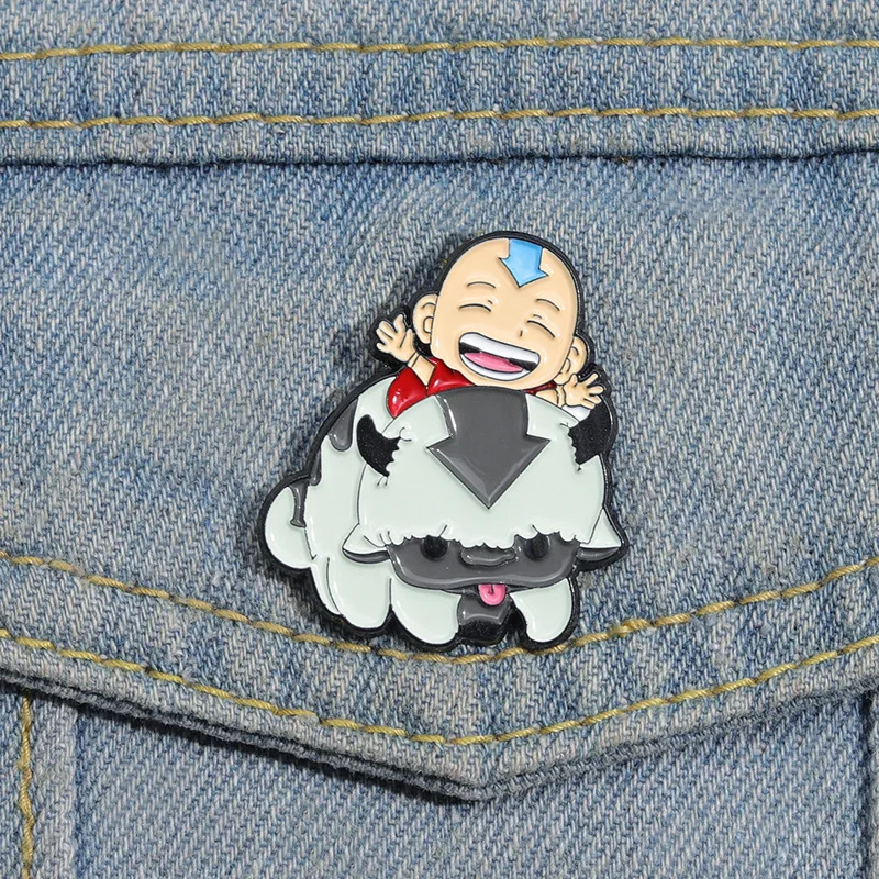 2Pcs/set Appa Avatar Flying Bison Enamel Pin Anime Villain Brooches on Clothes Badge Bag Lapel Woman Men Jewelry Gifts for Fans