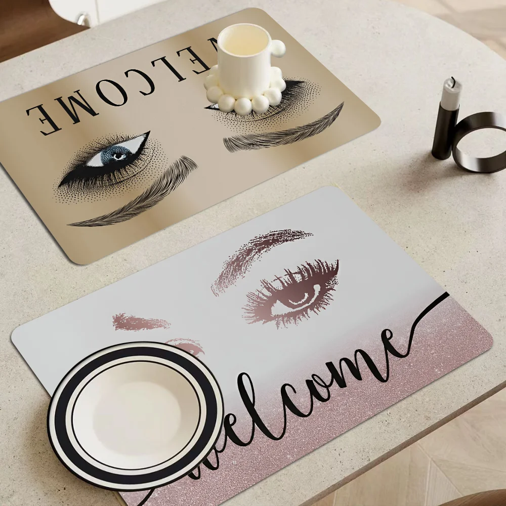 

Fashion Rose Gold EyeLash Welcome Kitchen Drainage Mat Retro Style Dish Drying Pads Absorbent Placemats Drainer Tableware Mats