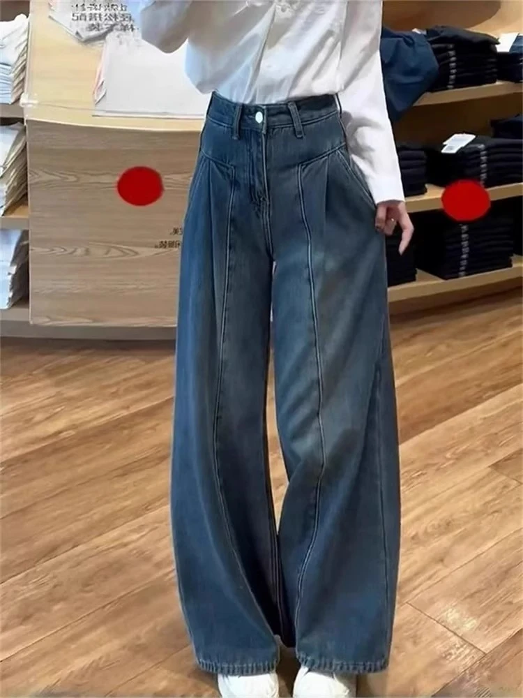 2025 Blue Women Jeans High Waist Vintage Straight Spring Autumn Y2K Classic Denim Pants Streetwear Trousers Korean Fashion Jeans
