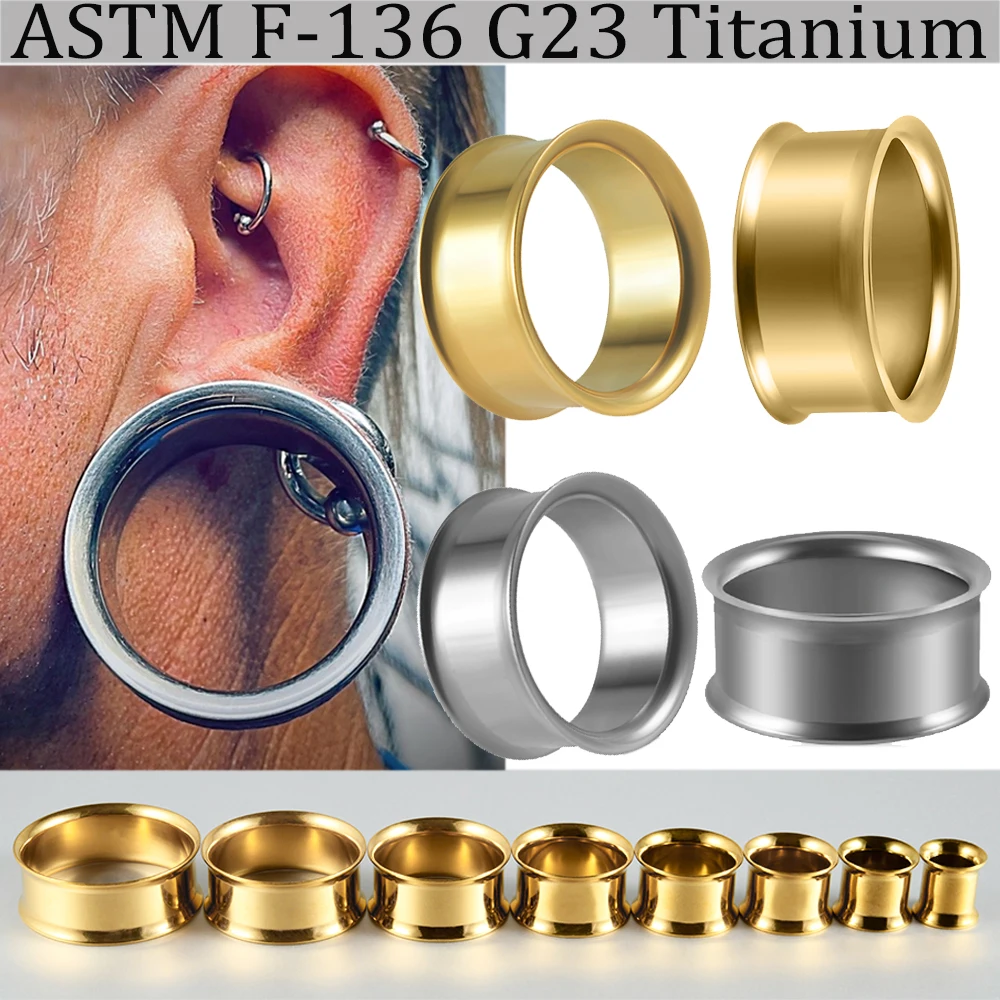1/2PCS F136 Implant Titanium Round Holow Flared Ear Plugs Saddle Threadless Simple Ear Gauge Piercing Strecher Expansion Earring