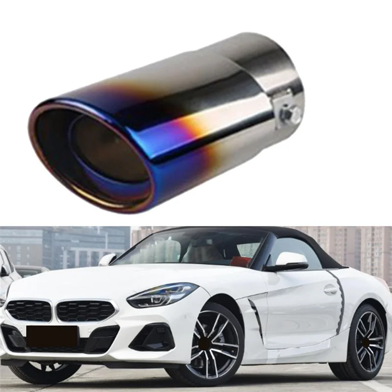 Car Stainless Steel Baked Blue Straight Exhaust Tail Throat Round Tube Universal Fits Car Accessories