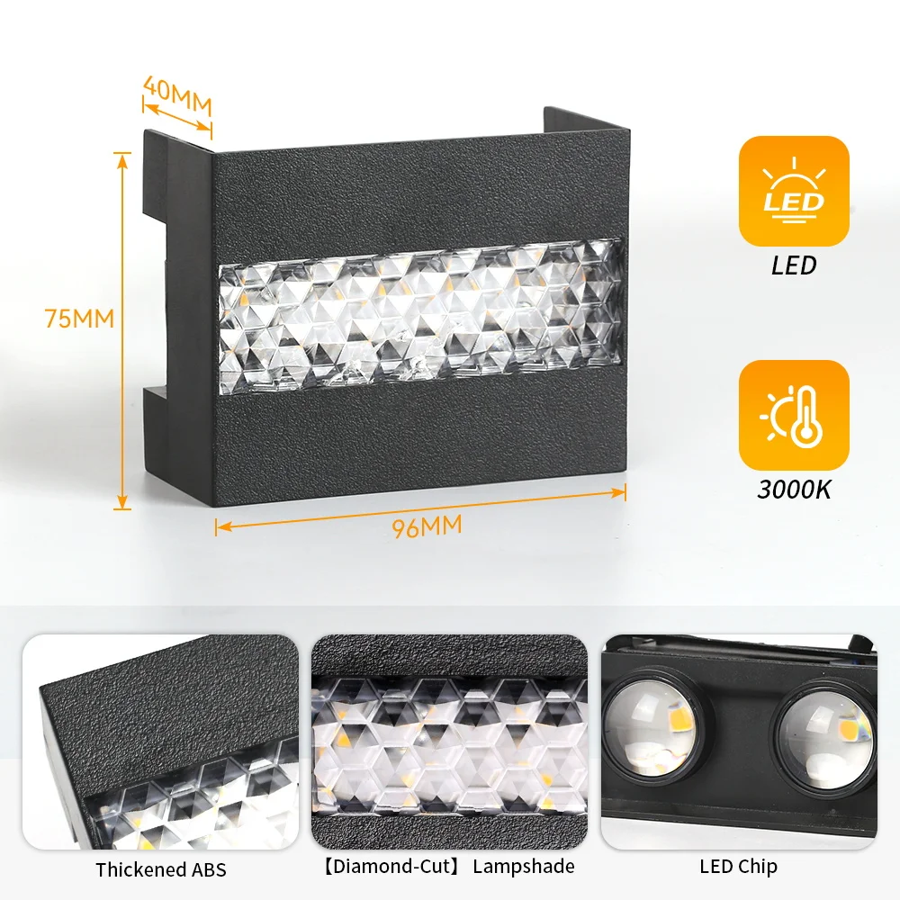 Outdoor LED Wall Lights IP65 Waterproof 3 Sided Illumination Wall Lamp for Home Interior Stairs Lighting Garden Decoration