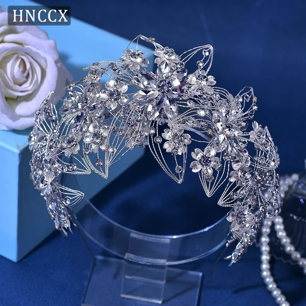 HNCCX Handmade Rhinestone Floral Bride Headband Wedding Hair Accessories Pageant Crown Bridal Tiara Women Headdress Party CP459