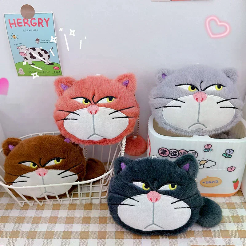 Cute Cartoon Cat Plush Coin Purse Keychain Earphone Storage Bag Backpack Hangings Ornament Gifts Accessories Daily Use