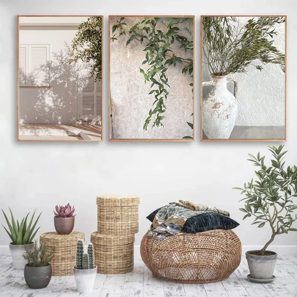 Scandinavian Simple Bohemian Wall Art Spanish Architecture Green Leaves Reeds HD Canvas Painting Poster Print Home Decor Gift view 3
