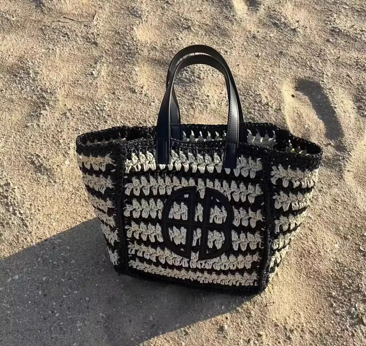 Raffia Crochet Bucket straw tote bag women handmade large capacity summer beach woven handbag khaki natrual 2023 new