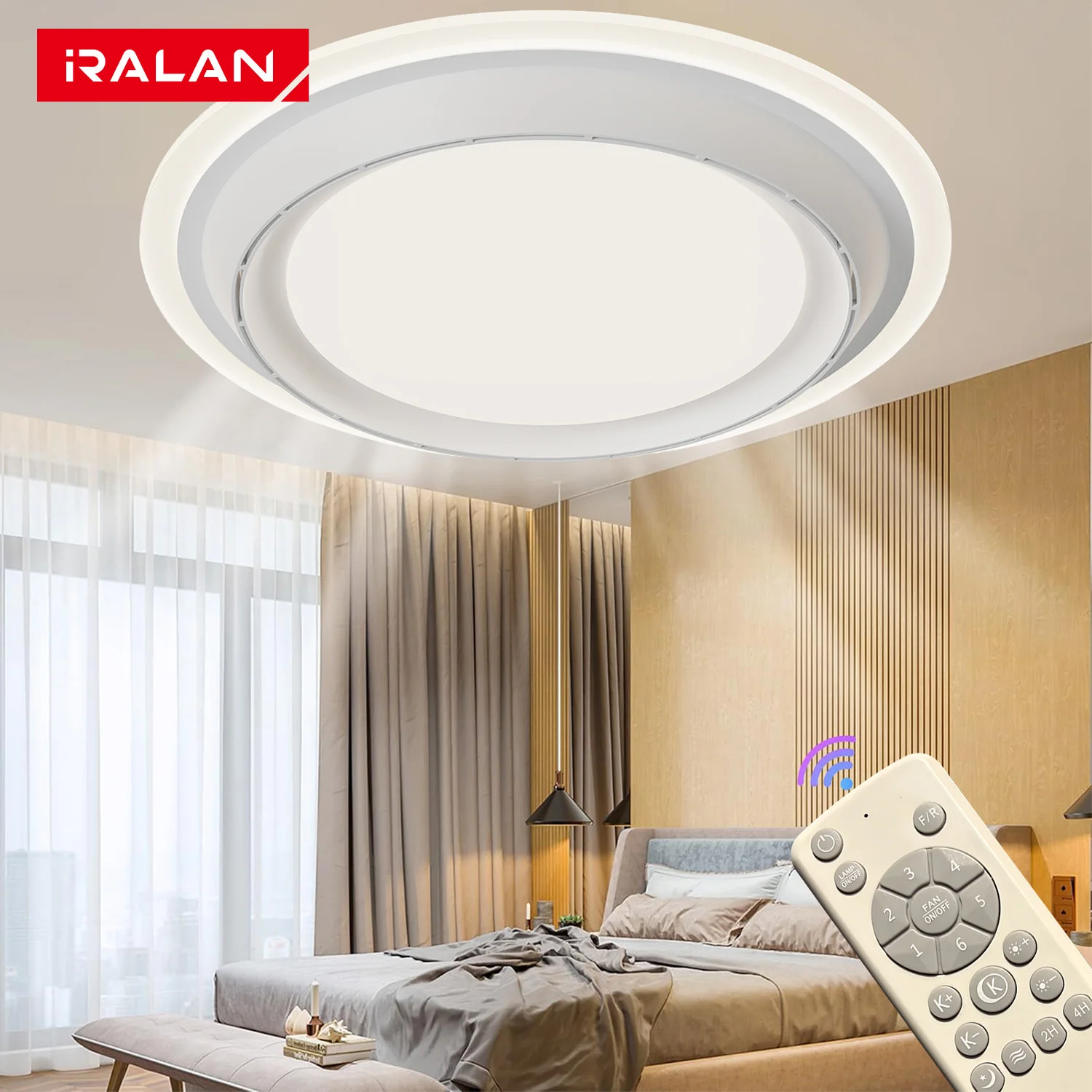 Leafless Ceiling Fan Light and Remote Control White Smart Ventilation Fan Remote Control Three-color Light Dimmable Electric Fan