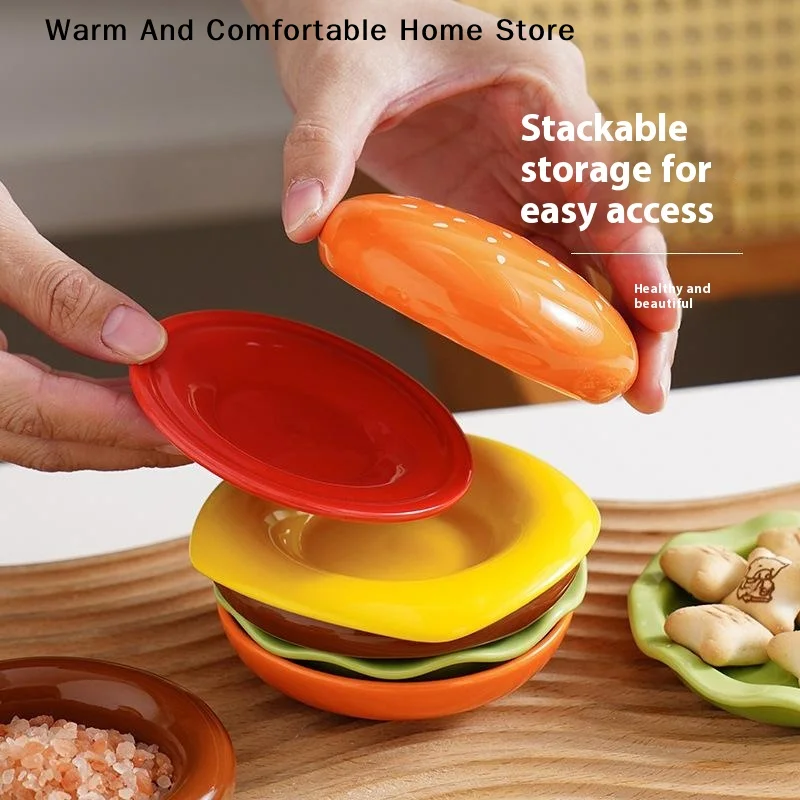 【SE】Stackable Hamburger Plate Set Burger 6 Layers Dinner Plate High Value Bone Spit Plate Funny Sauce Containers Table Decor