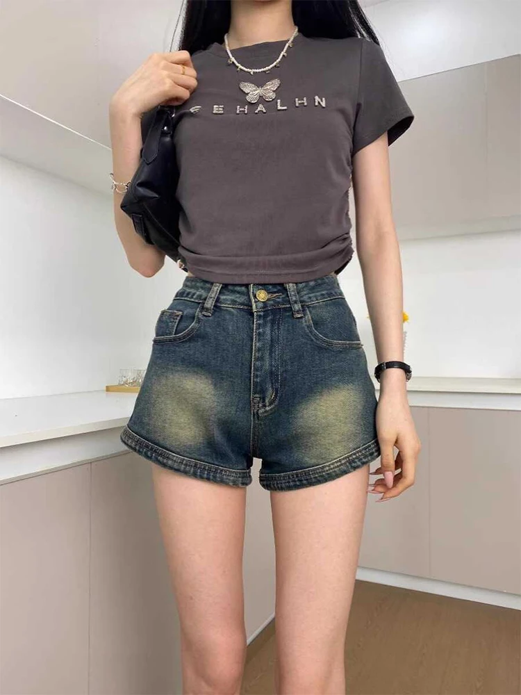 Women's Denim Shorts Hight Waist Mini Jeans Shorts 2000s Vintage Y2k 90s Cowboy Short Pants Harajuku Clothes Summer Clothes 2024