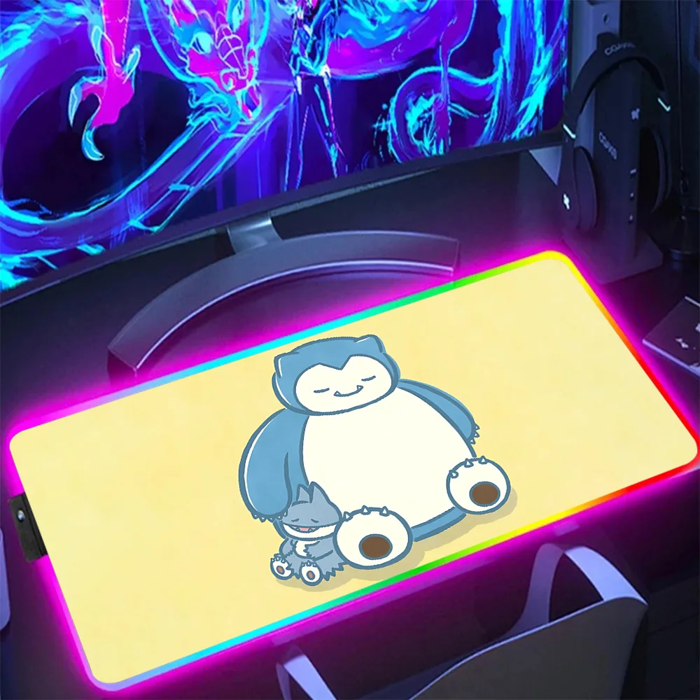 Pokemon Snorlax RGB Pc Gamer Keyboard Mouse Pad Mousepad LED Glowing Mouse Mats Rubber Gaming Computer Mausepad