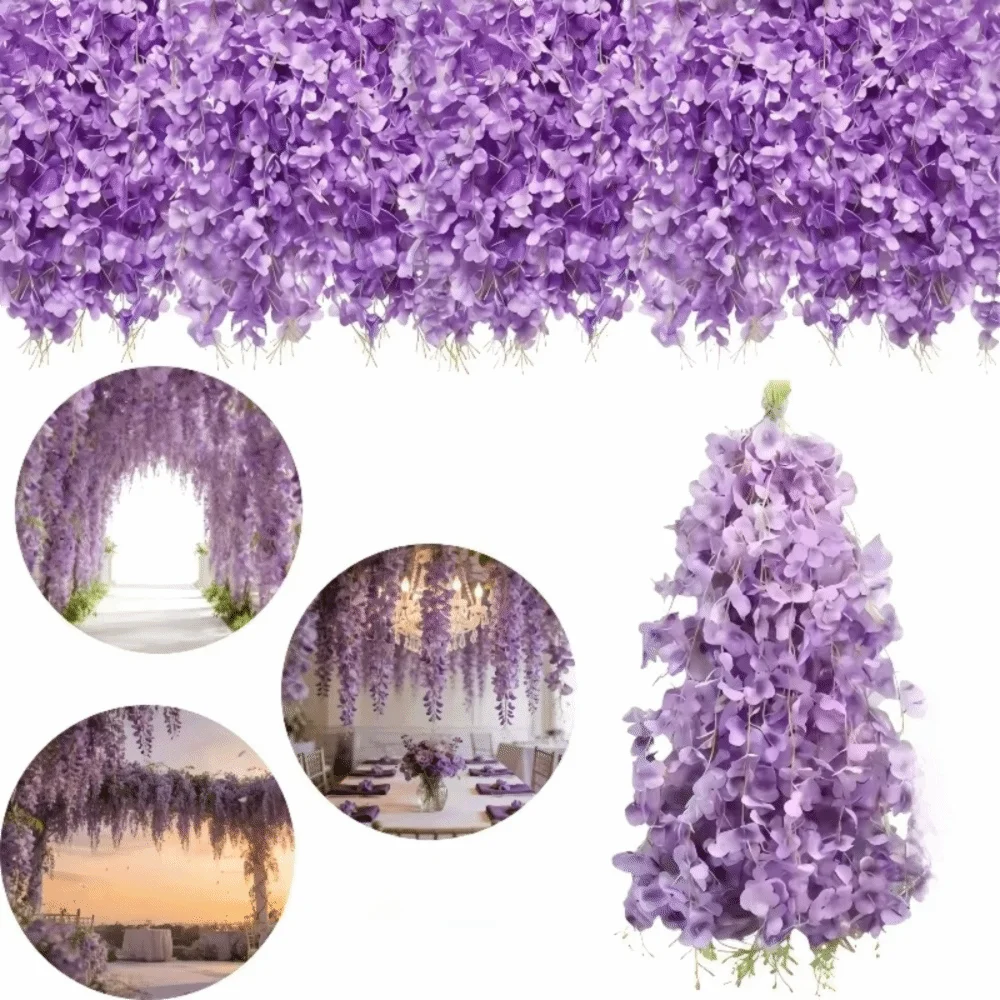 10PCS Bright Color Artificial Wisteria Hanging Flower Realistic Bendable Artificial Wisteria Vine Built-in Iron Wire 50CM