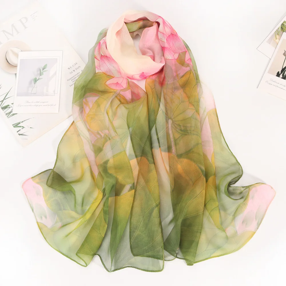 160*50cm Modische Frühling-Sommer-Schals für Damen mit Blumendruck, Dünne Seidenschals, Lange Wickeltücher, Strand-Sonnenschutz, Hijab für Damen
