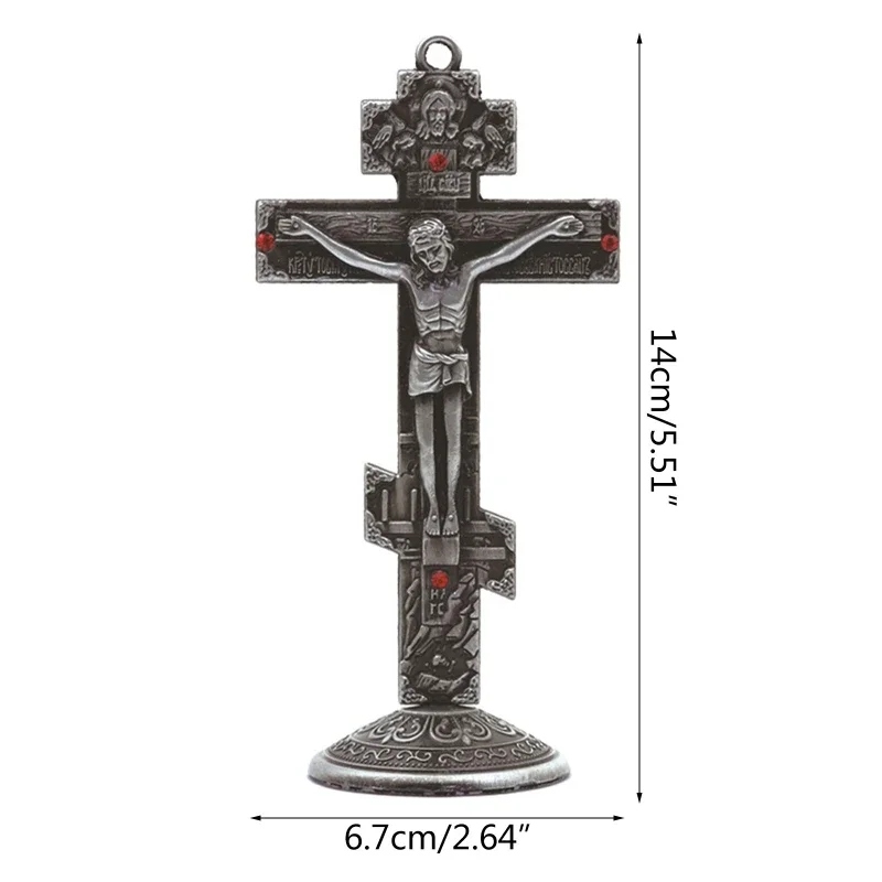 Metal Vintage for Cross Figurine Jesus Crucified Christian Catholic Art Statue for Home Living Room Wall Car Decoration Gift images - 6