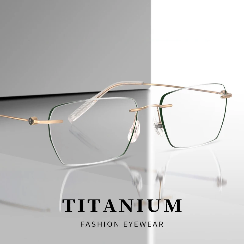Brand Designer Replica Luxury Rimless Eyeglasses Ultra-light Pure Titanium Square Frameless  Glasses Men Women Rimless Frame