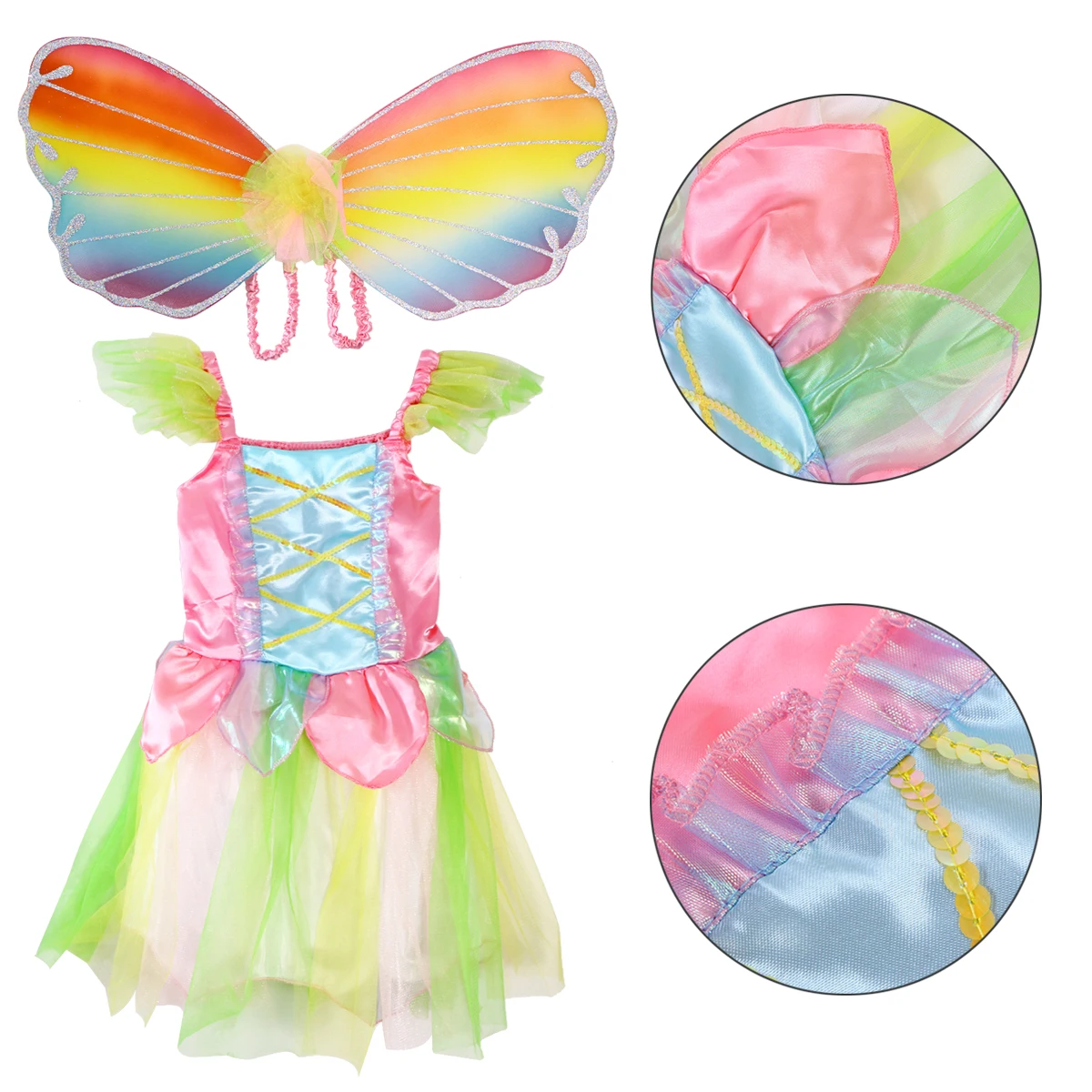 

Rainbow Fairy Costume Kids Dress Angel Cosplay Party Outfit Wings Design Stretchable Comfortable Children Special Occasions