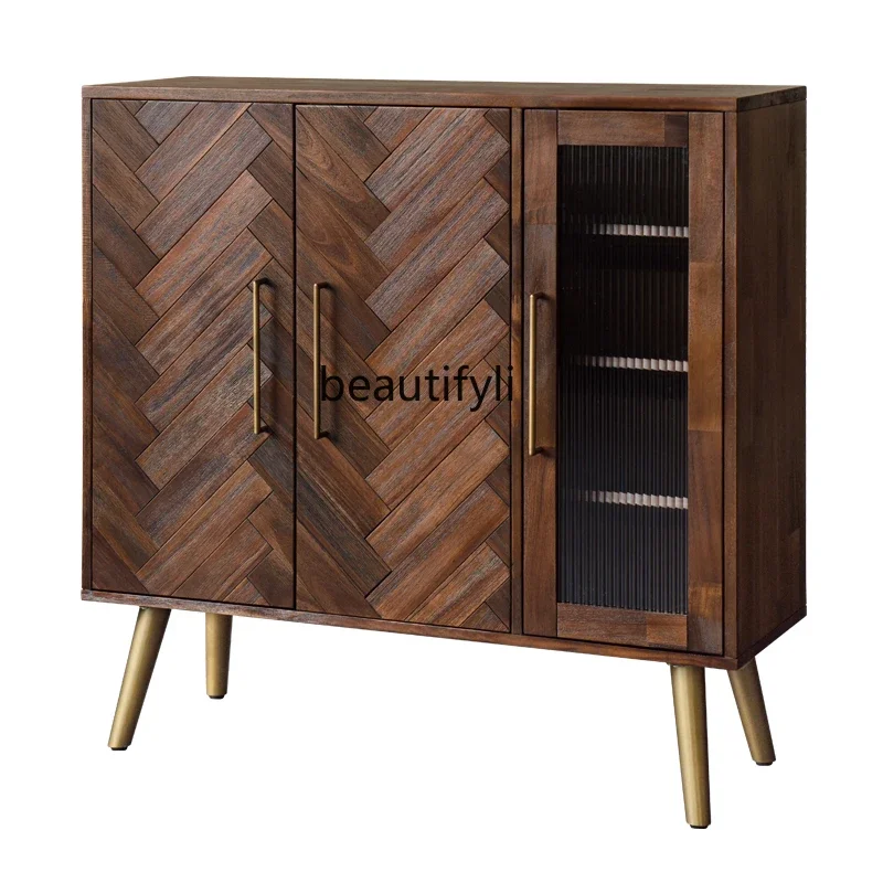 

yj Solid Wood Shoe Cabinet Retro Nordic Modern Minimalist Living Room Light Luxury Entrance Storage Cabinet