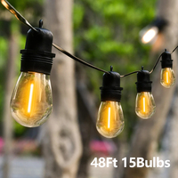 Outdoor String Lights S14 LED Plastic Shatterproof Bulbs 15M Waterproof Garland Lamp for Patio  Wedding Garden Atmosphere Lights