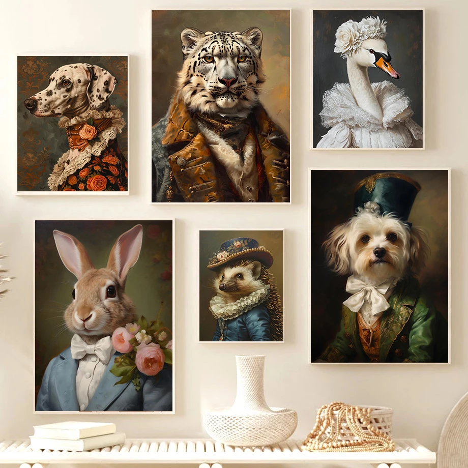 Victorian Art Animals Portrait Posters Vintage Renaissance Animal Modern Prints Canvas Wall Art Pictures Home Living Room Decor