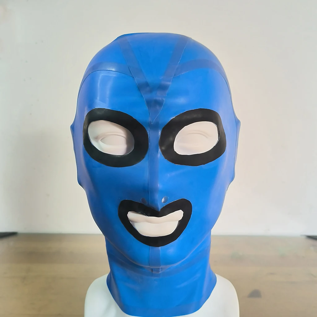 

[Customizable] latex hooded mask blue eye-opening nose and mouth style - handmade