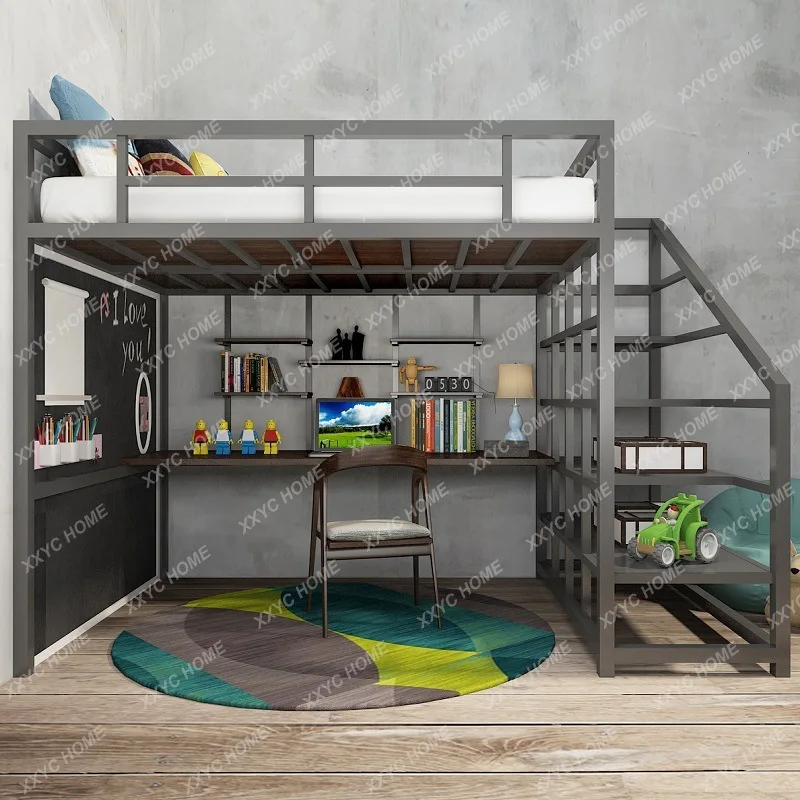LStudent apartment wrought iron elevated bed simple bedroom multi-functional single upper loft bed