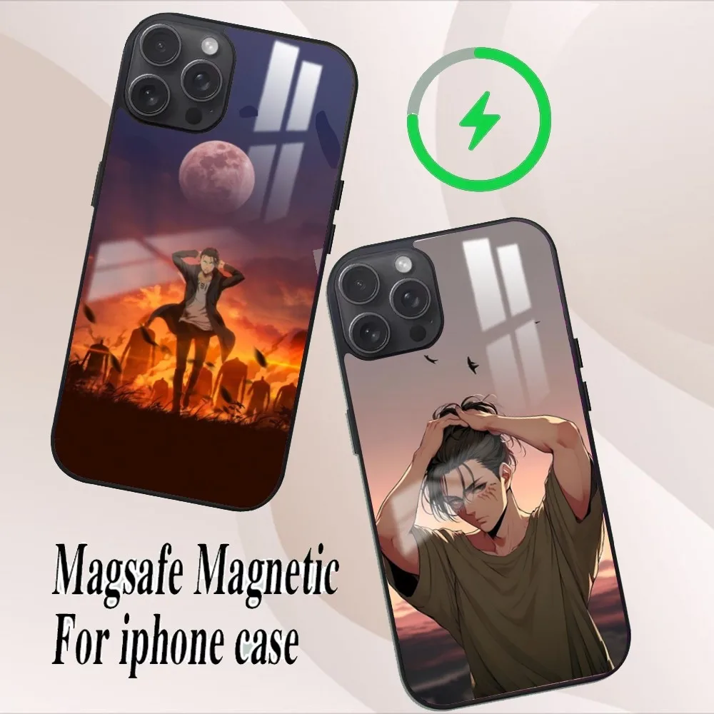 Anime Japanese Allen Attack on Titan Phone Case For iPhone 16 15 14 13 12 11 Pro Max Plus Magsafe Mirror Wireless Magnetic Cover