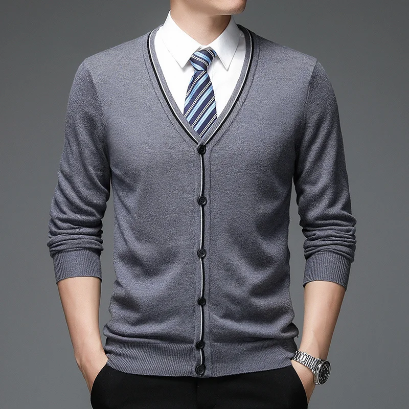 

2022 Autumn New Men's Business Casual Wool Knit Sweater Classic Style Contrast Color Fashion Cardigan Male Brand Clothes