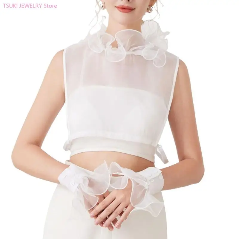 62KE Multiuse False Collar With Matching Arm Cuffs Sleeves For Business Casual Wear