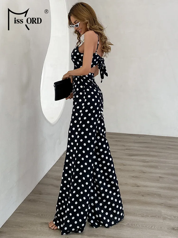 Missord Summer Sexy tute donna senza maniche cinghie Dot Print eleganti pagliaccetti bakness Full Lenth pantaloni larghi