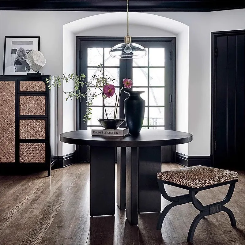 

Wabi Sansan круглый обеденный стол из цельного дерева, японская простая кофейная колода, старый средневековый ясень