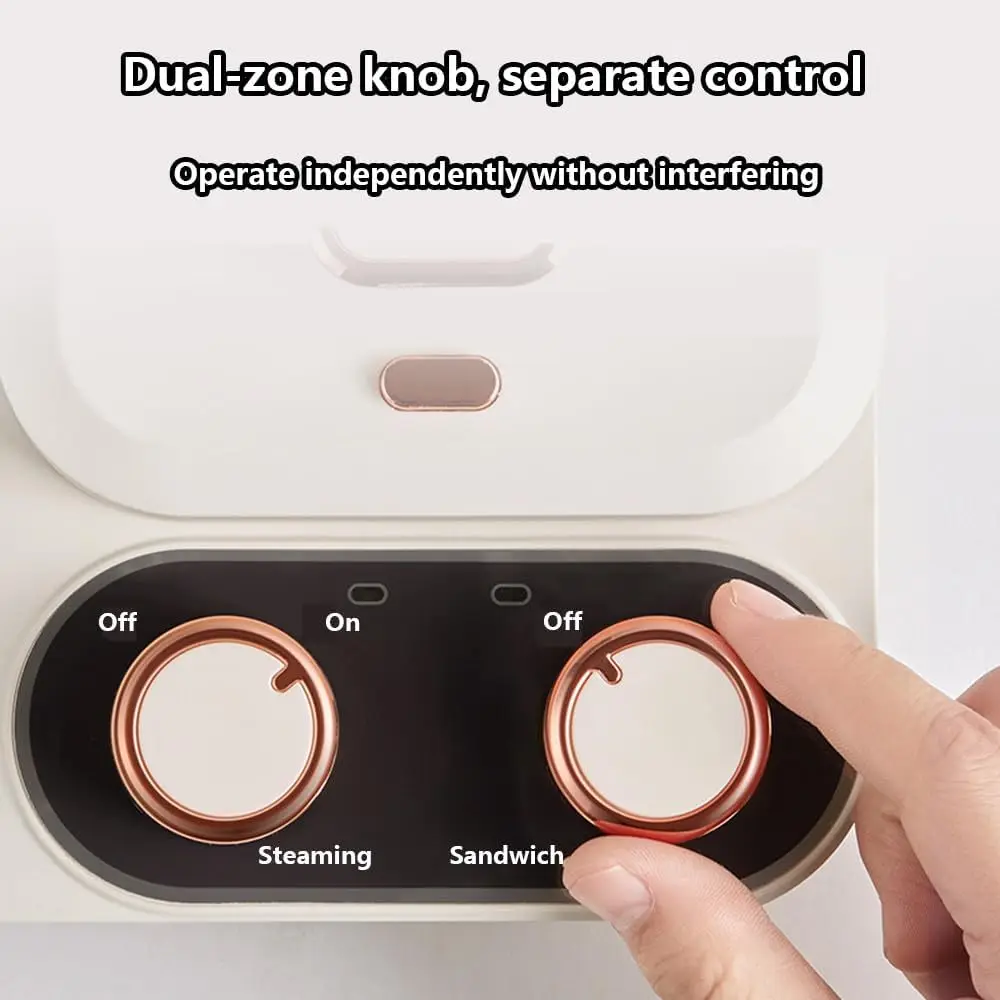 ماكينة إفطار متعددة الوظائف، طهي سريع 1100 وات، مع مقلاة، وعاء طهي، طبق ساندويتش، تحكم بزر مزدوج، تلقائي