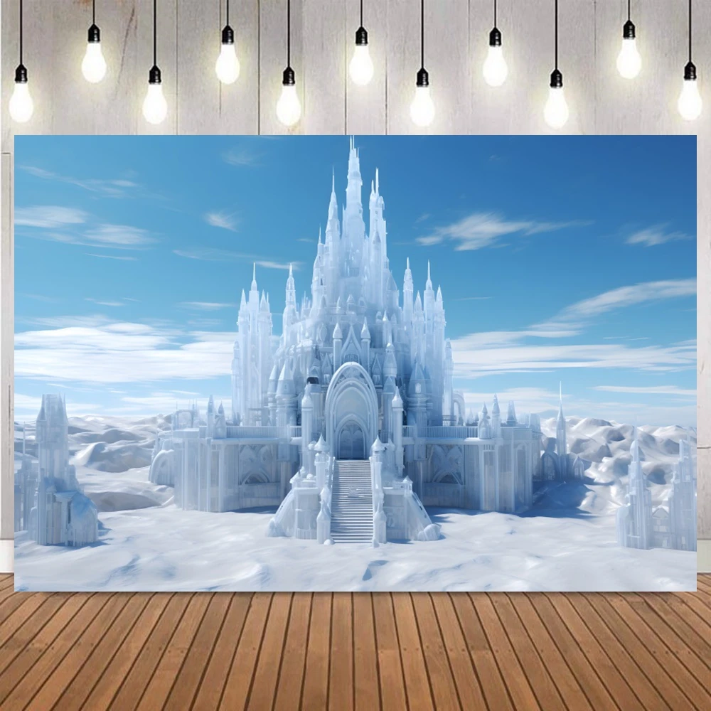 Winter Castle Backdrops Forest Ice Frozen World Wonderland Christmas Kids Family Party Birthday Photo Background Studio Props