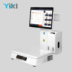 Cashier digital window weight in one POS scale combined with barcode machine electronic supermarket scale touch POS system