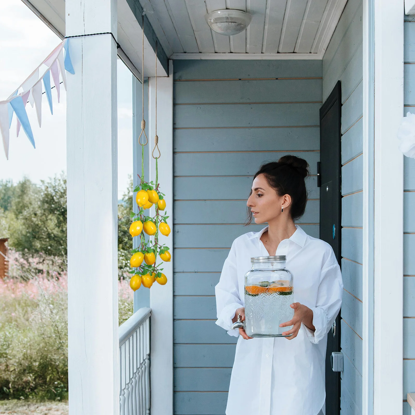 

2 Bunches Lifelike Lemon String Fake Fruit Hanging Decor for Kitchen Restaurant Tabletop Photography Fruit Shop Party Theme