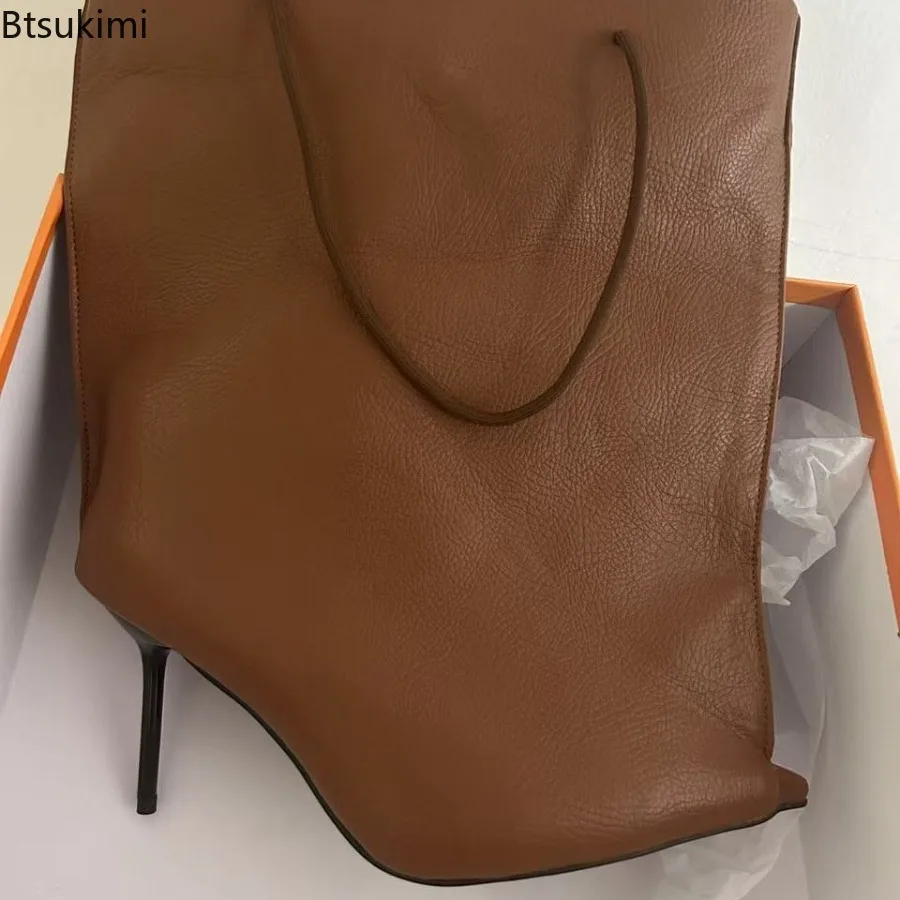 New Autumn Winter Women's Pointed Toe Mid Calf Bag Booties Super Big Top Half Wide Fit High Slim Heels Loose Fashion Short Boots - view 5